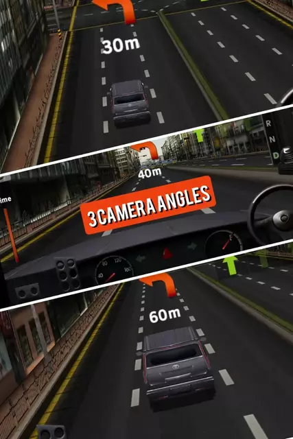 3 Camera angles are available in Dr. Driving 